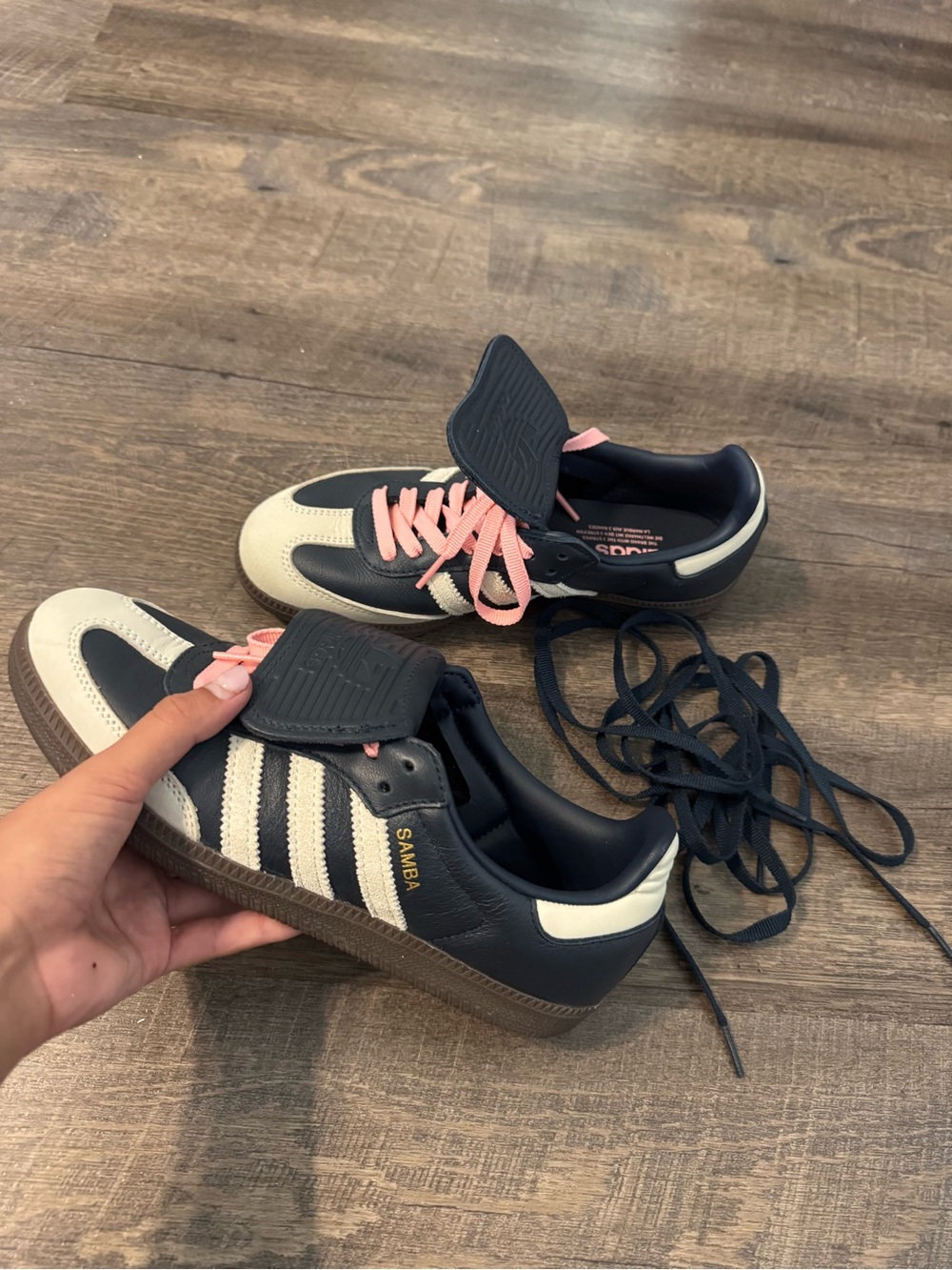 adidas Samba Sneakers - Navy, Cream & Pink Laces/Navy Laces (NEVER WORN)